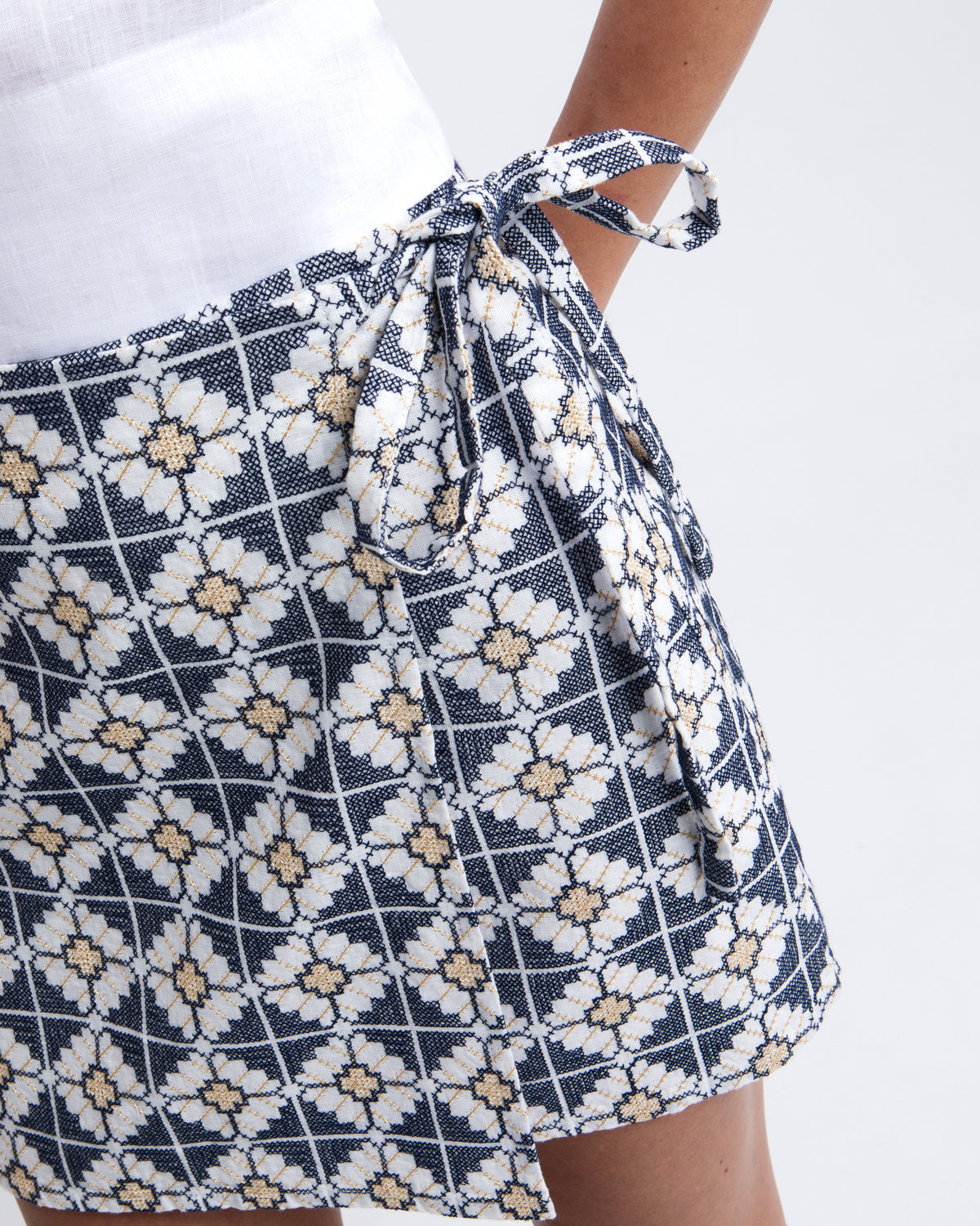 Embroidered Linen Wrap Skirt