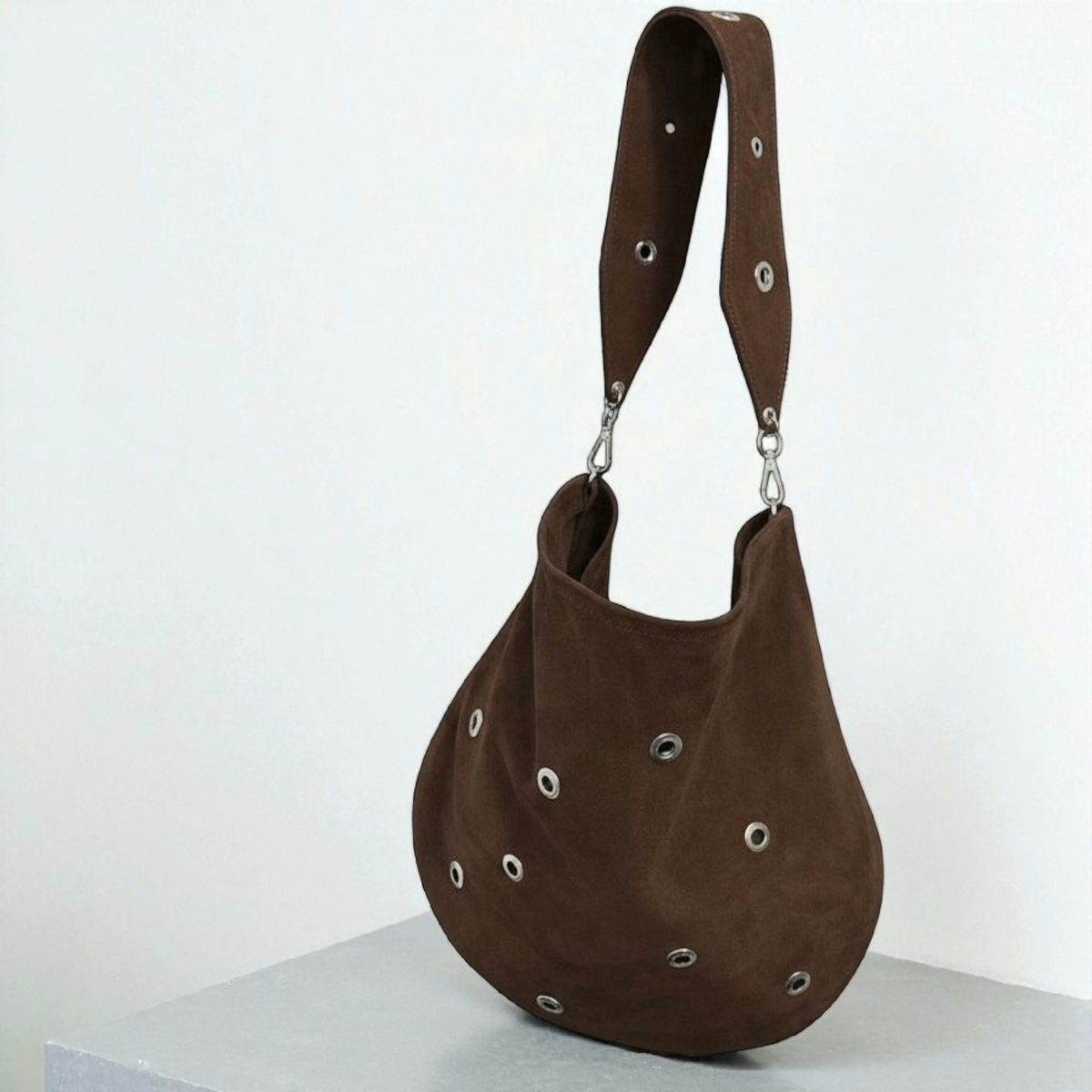 Anna Suede Rivet Hobo Bag