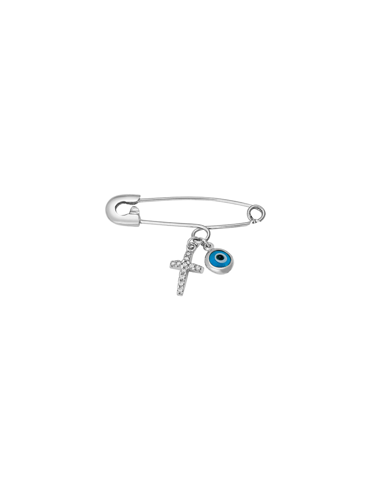 Crystal Evil Eye + Cross Baby Pin