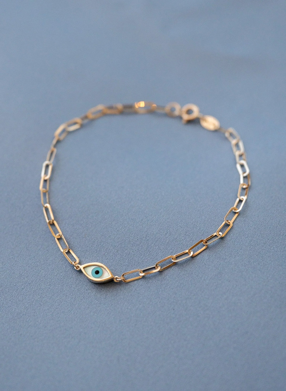 Evil Eye Bracelet - Paperclip Chain