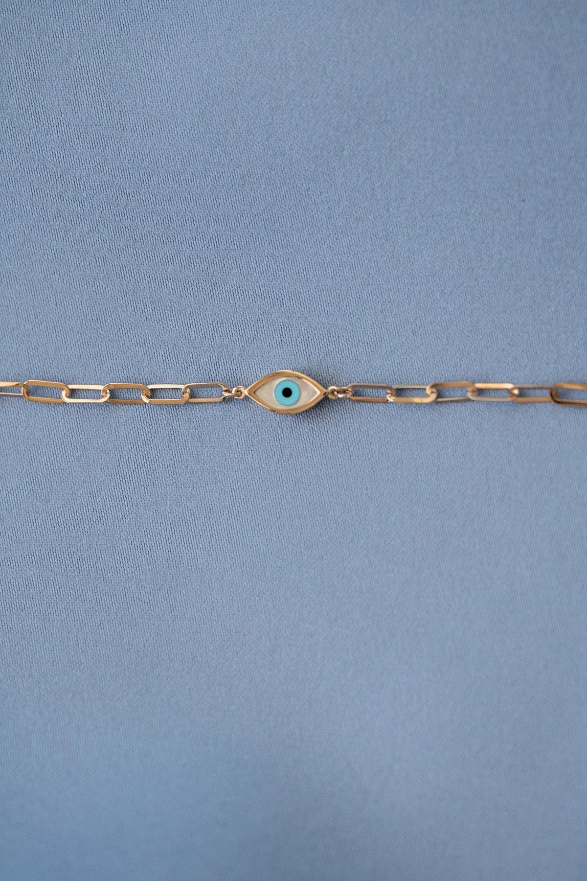 Evil Eye Bracelet - Paperclip Chain