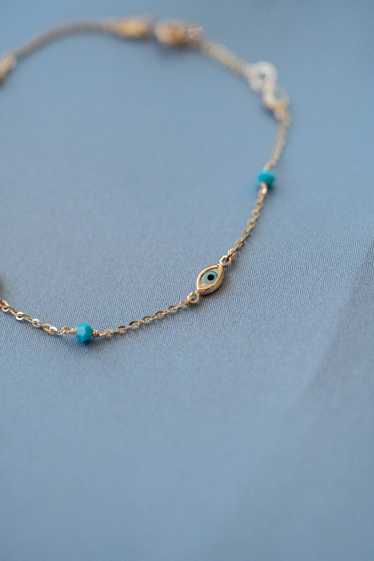Evil Eye Station Bracelet - Turquoise Beads