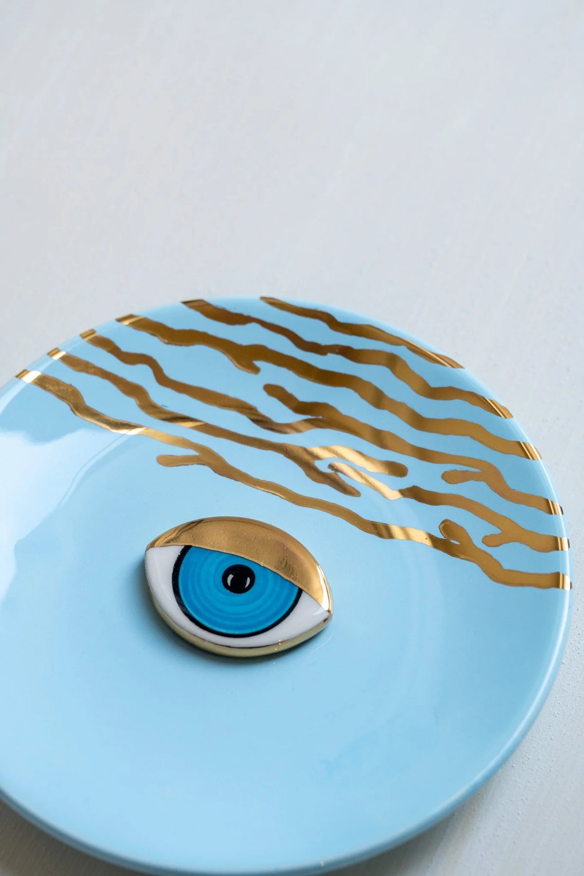 Large Ceramic Evil Eye Decorative Plate - Light Blue