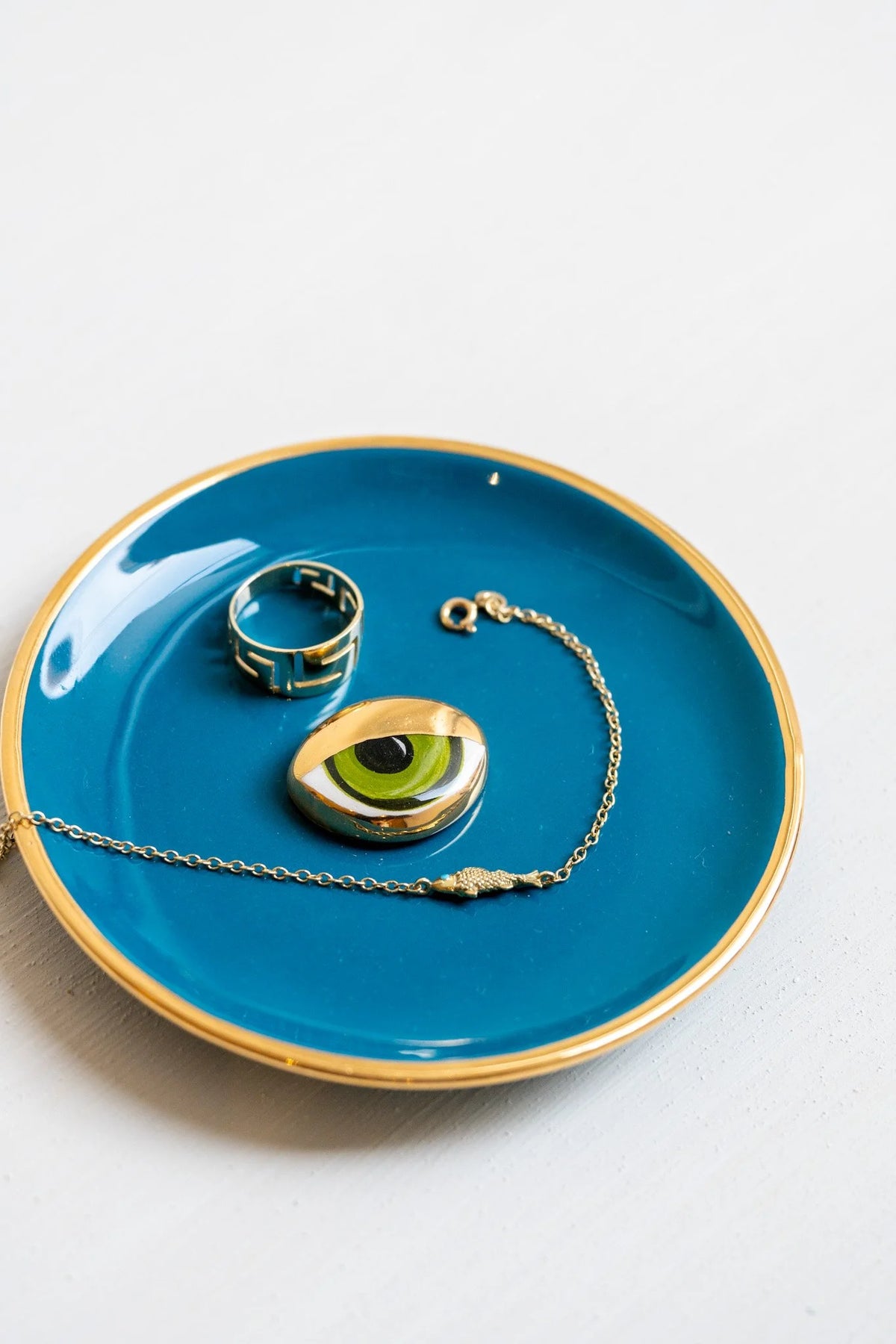 Small Ceramic Evil Eye Decorative Plate - Petrol