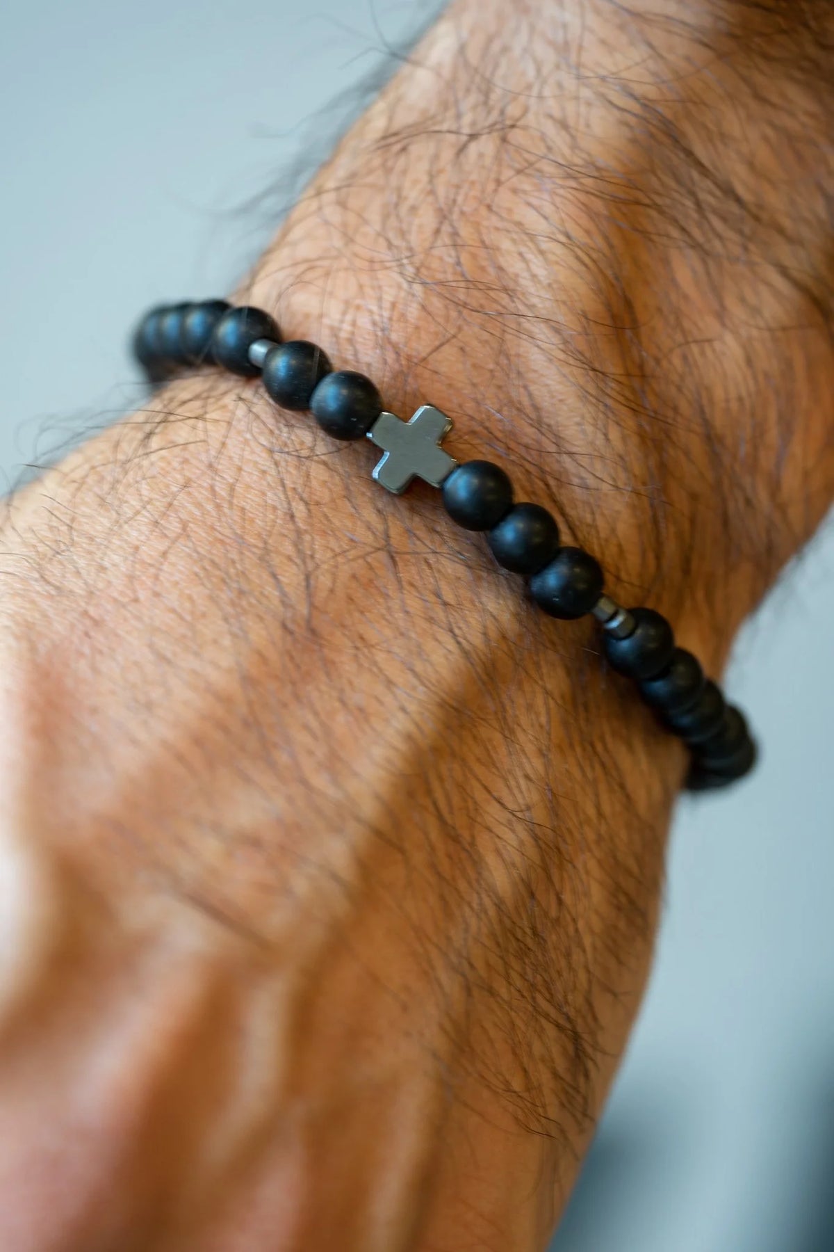 Hematite Cross Bracelet