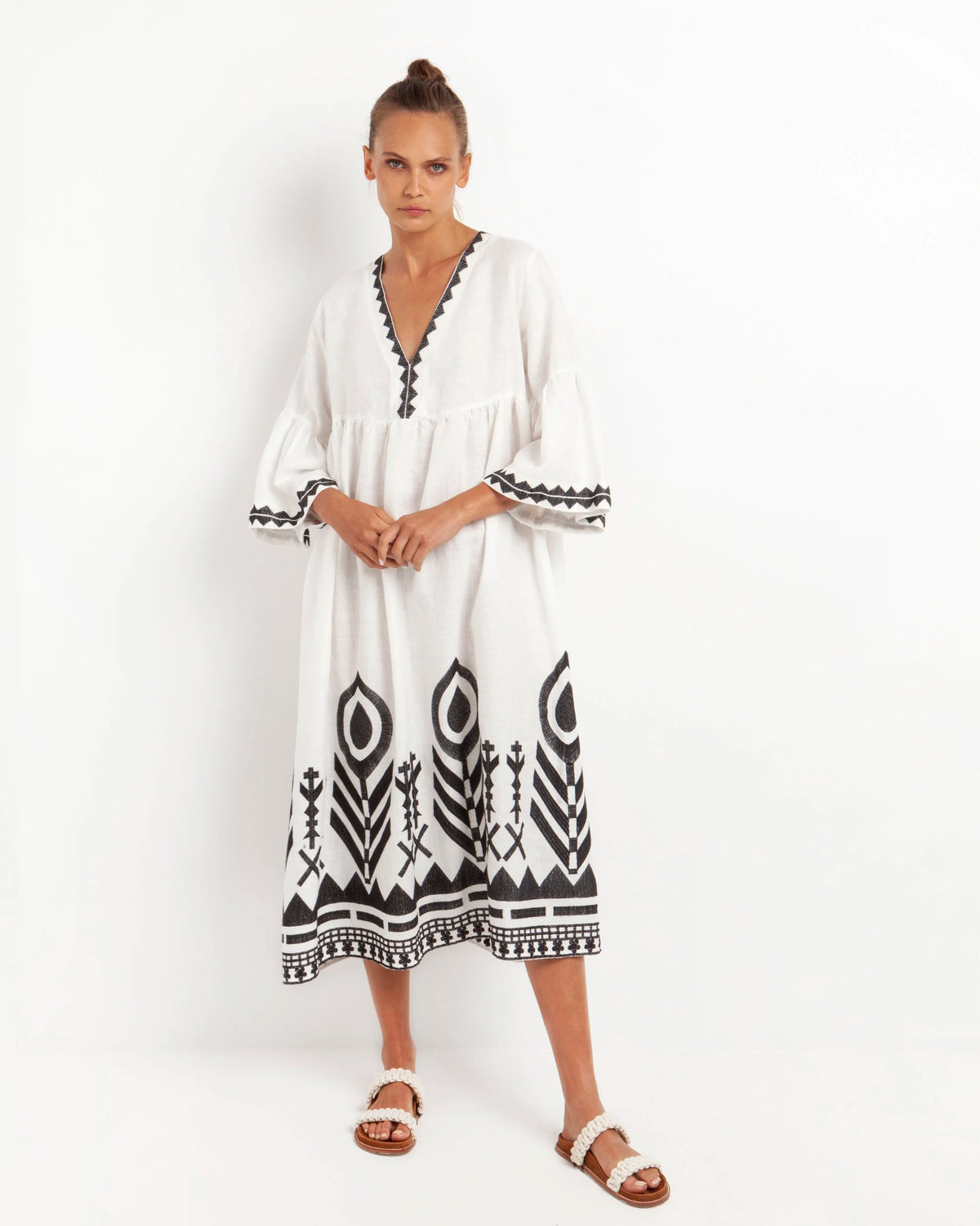 Long Linen Delta Feather Dress - 2 Colors