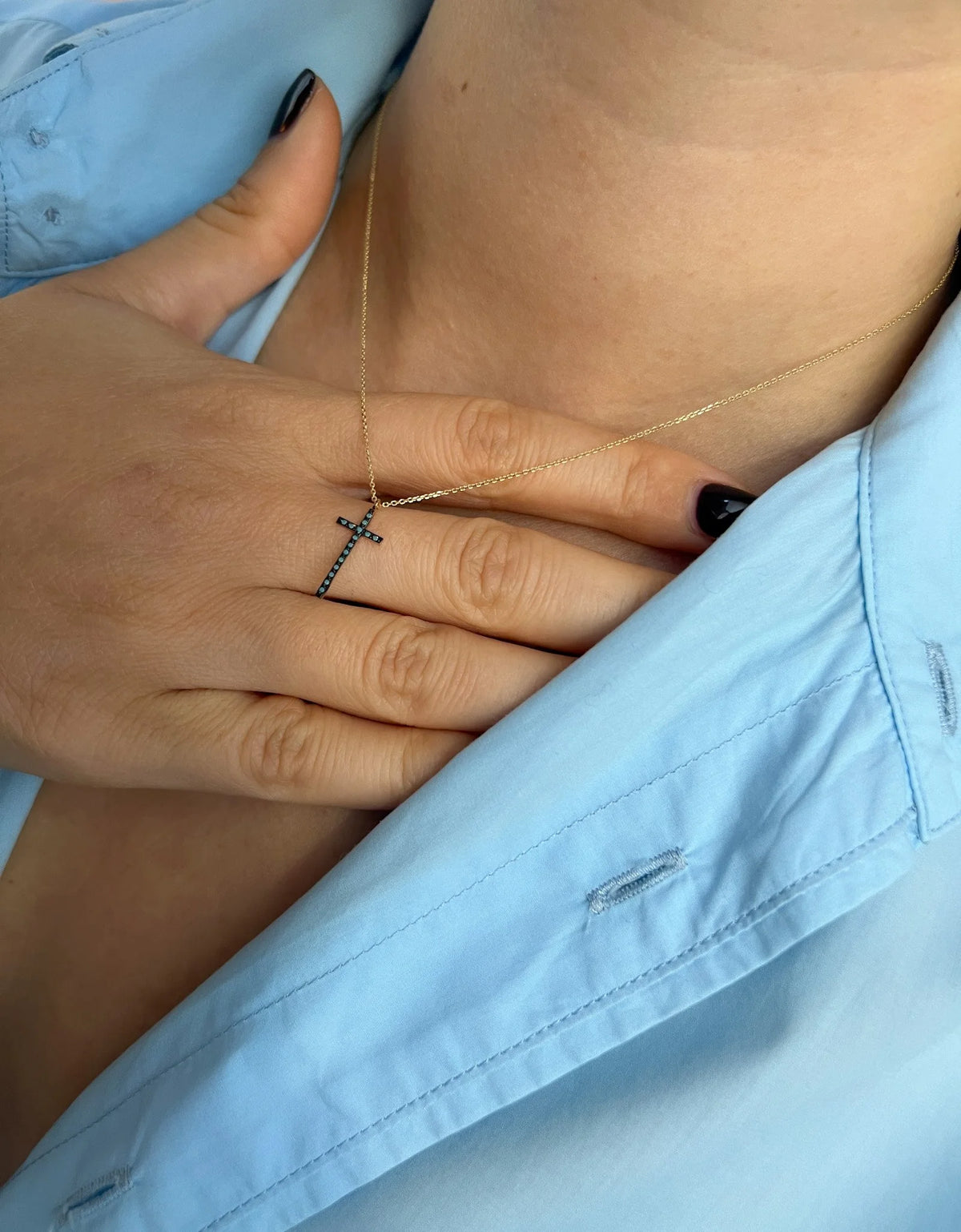 Skinny Turquoise Cross Necklace