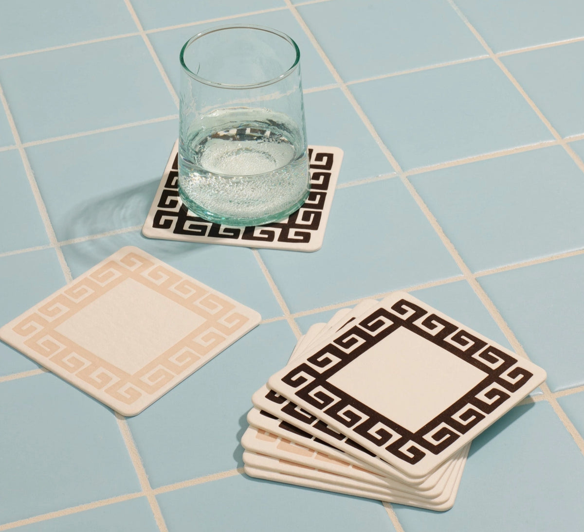 Meandros Greek Key Letterpress Coaster Set