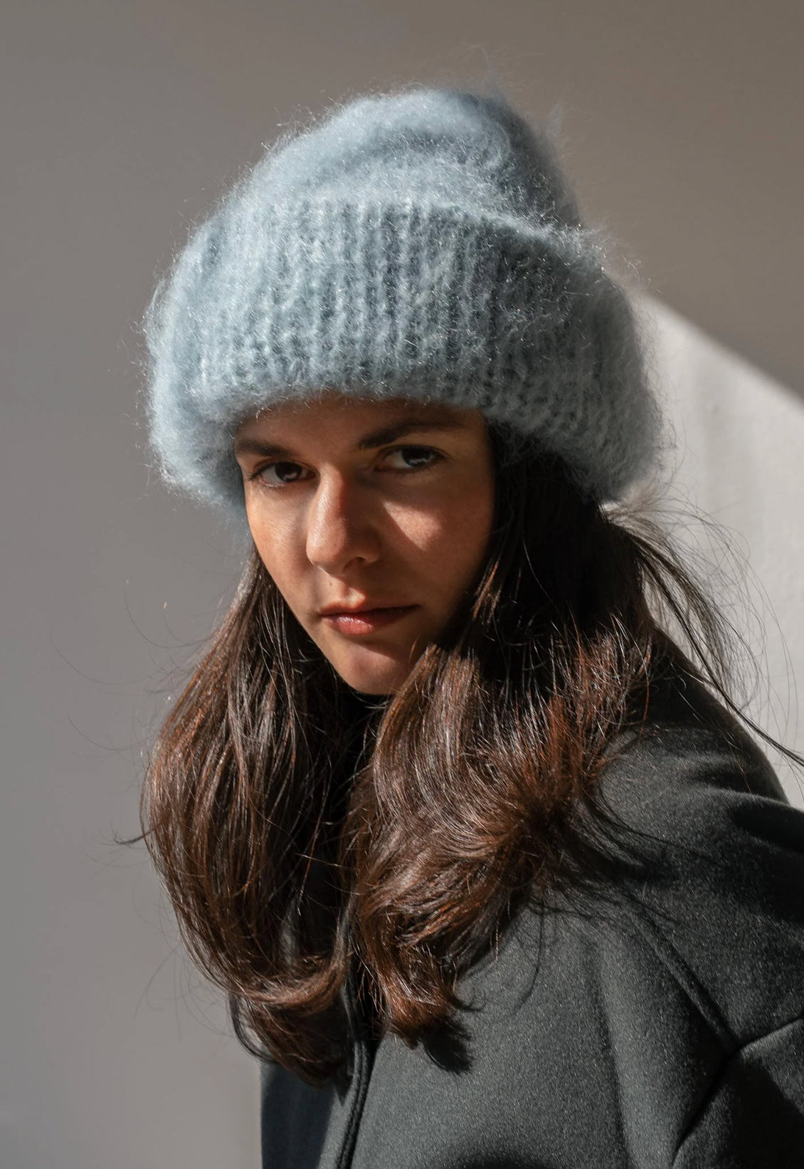 Brushed Mohair Beanie in Ozone