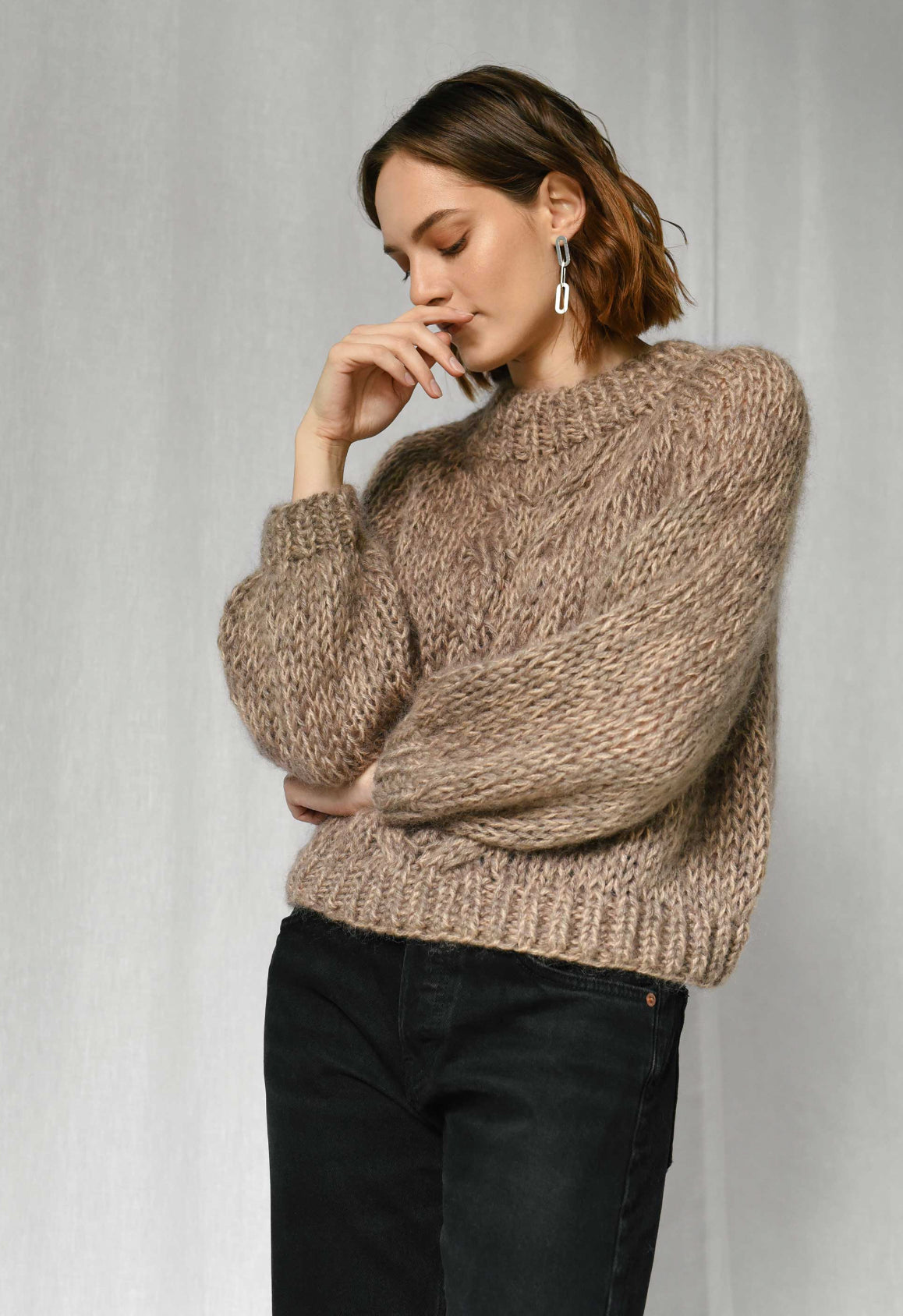 Chunky Braid Sweater in Stone Mix