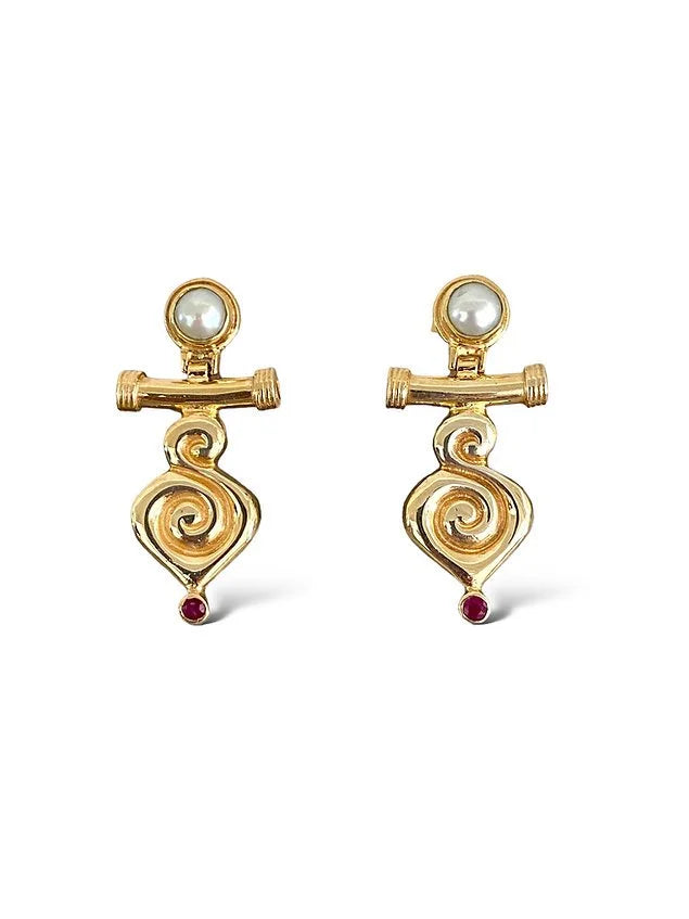 Daphne Earrings - Ruby and Pearl
