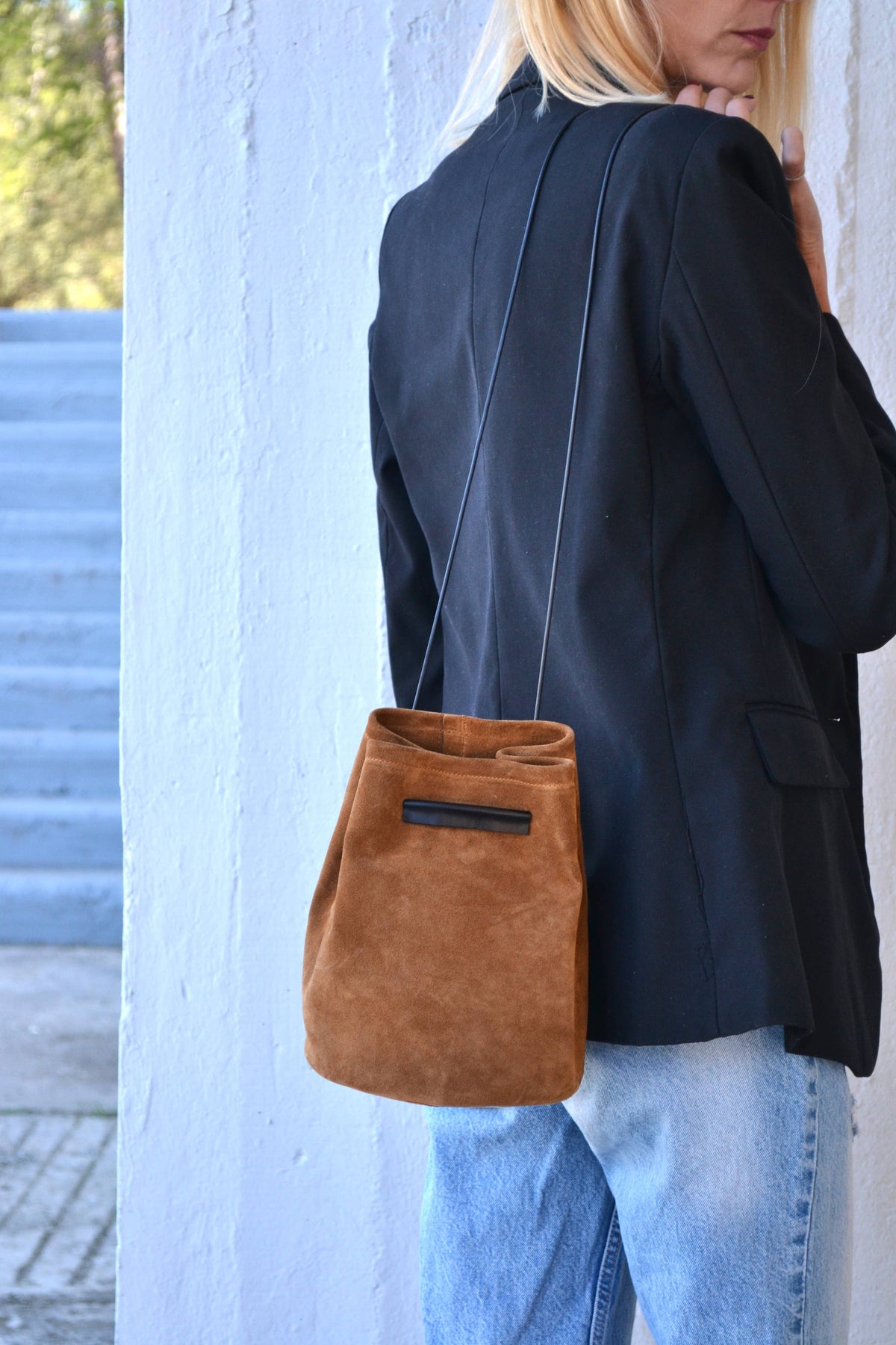 Loli soft bucket bag in caramel brown