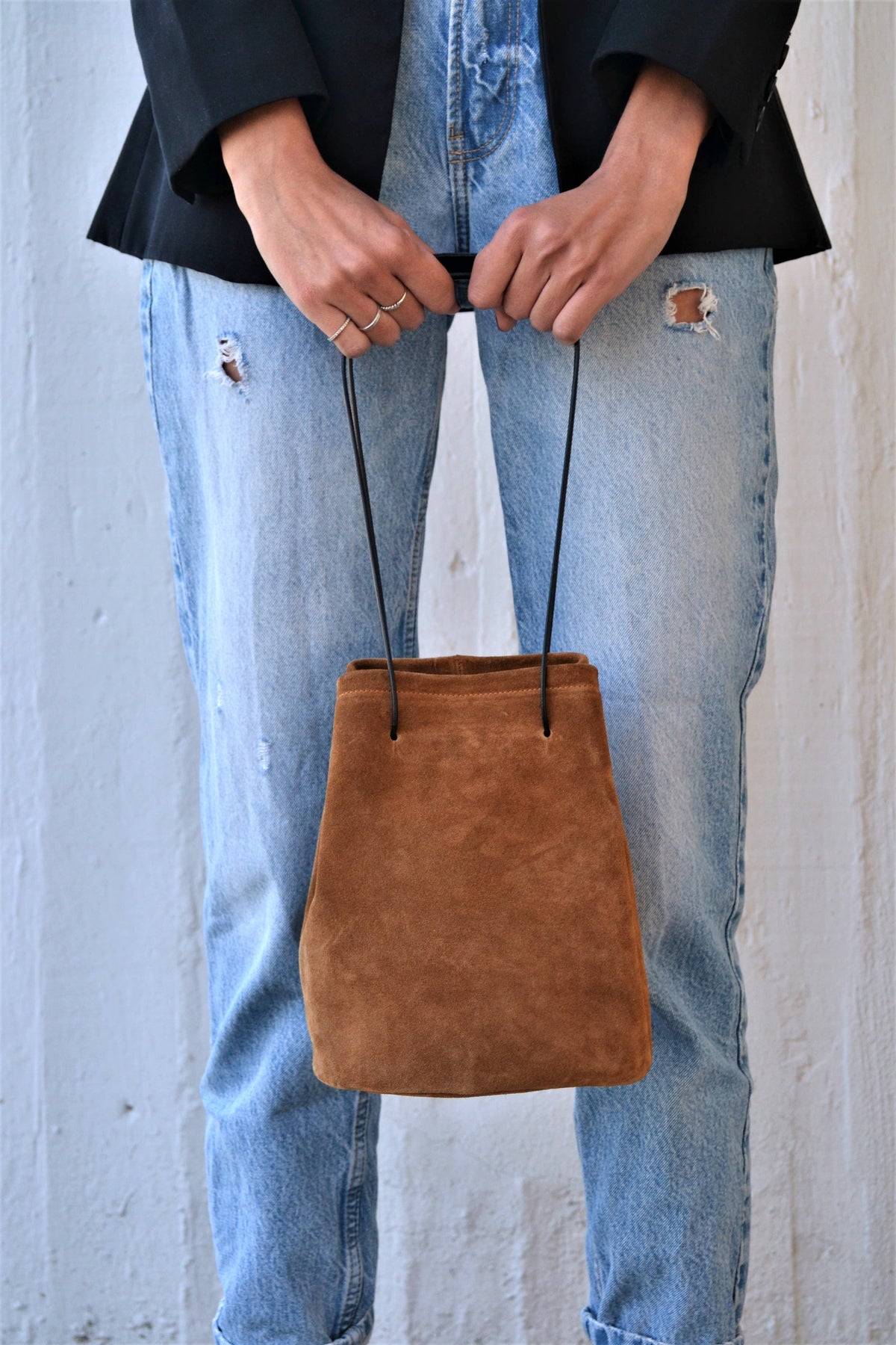 Loli soft bucket bag in caramel brown