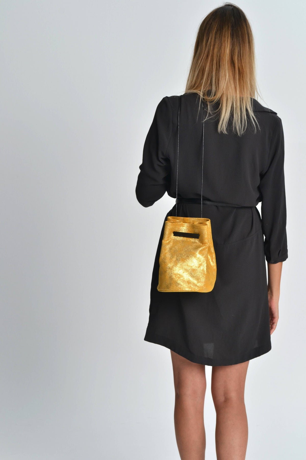 Loli Metallic Gold Leather Bucket Bag