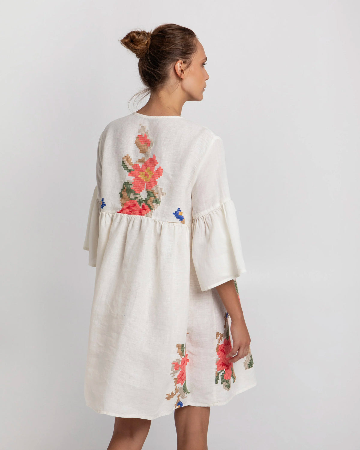 Rose Bell Sleeve Embroidered Dress - 30% OFF