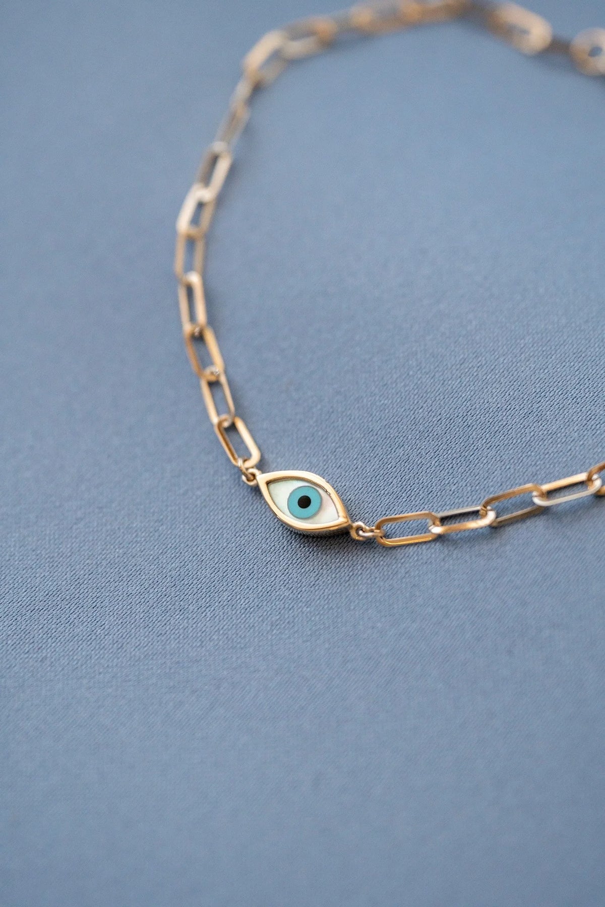 Evil Eye Bracelet - Paperclip Chain