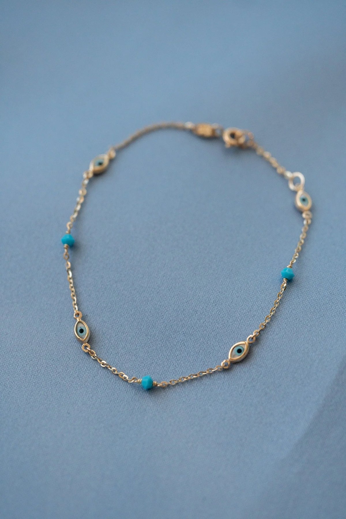 Evil Eye Station Bracelet - Turquoise Beads