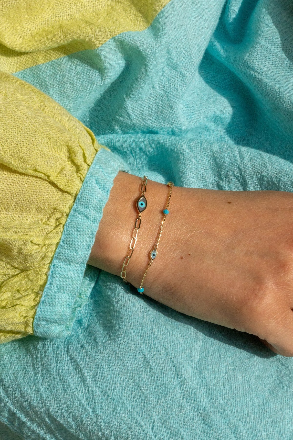 Evil Eye Station Bracelet - Turquoise Beads