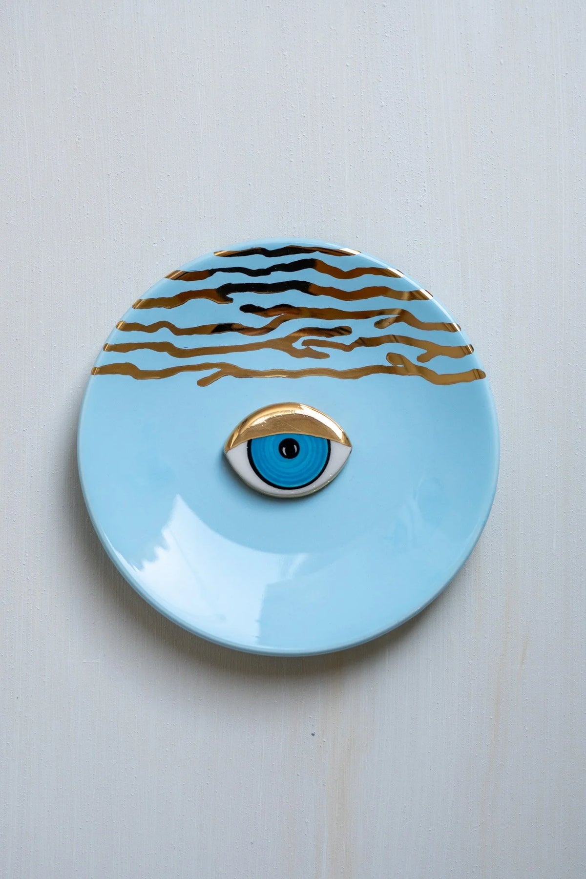 Large Ceramic Evil Eye Decorative Plate - Light Blue