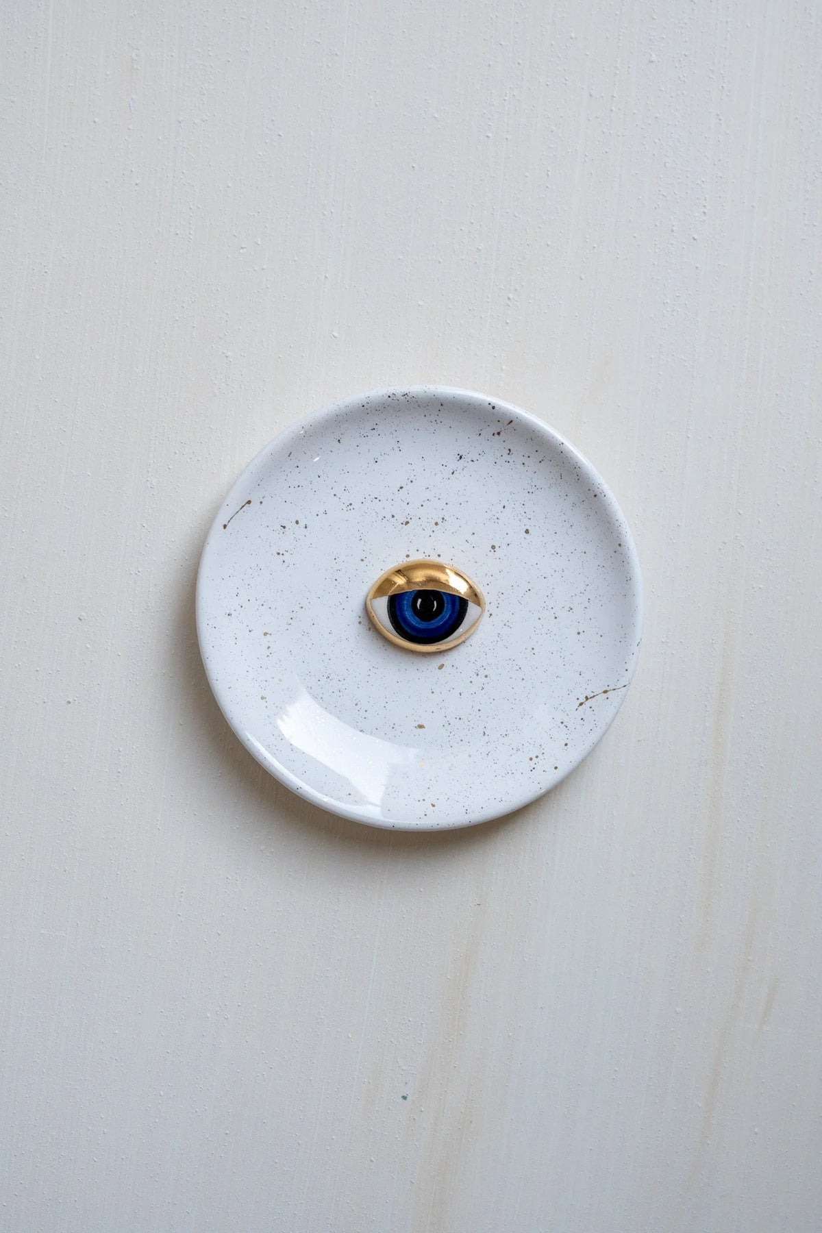 Small Ceramic Evil Eye Decorative Plate - Gold Speckle