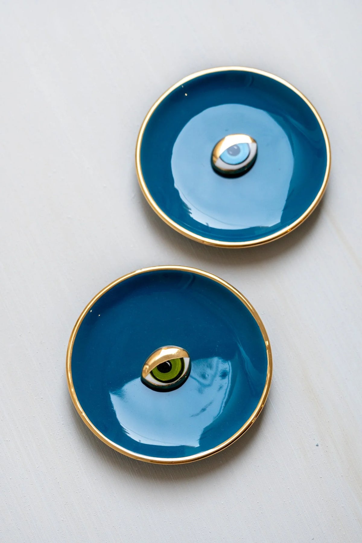 Small Ceramic Evil Eye Decorative Plate - Petrol