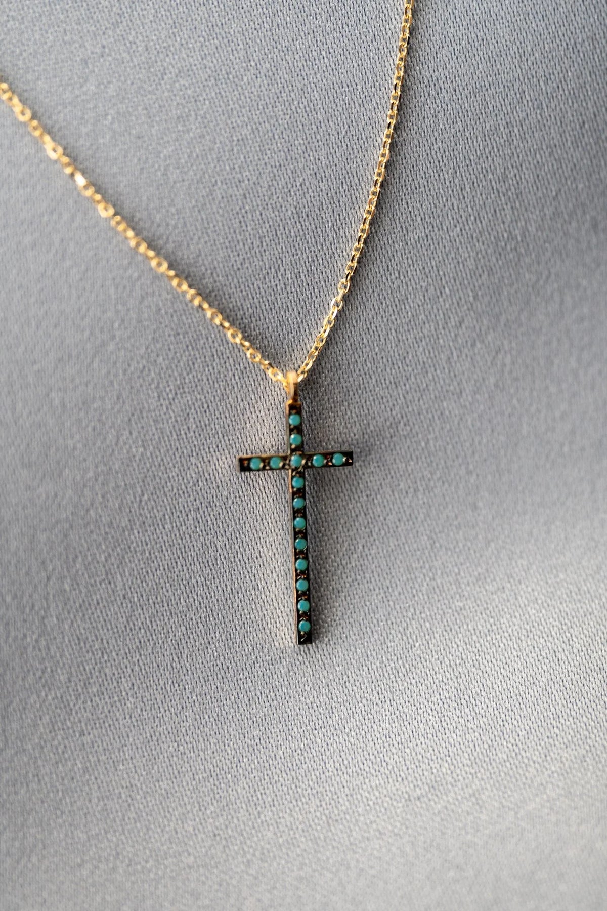 Skinny Turquoise Cross Necklace