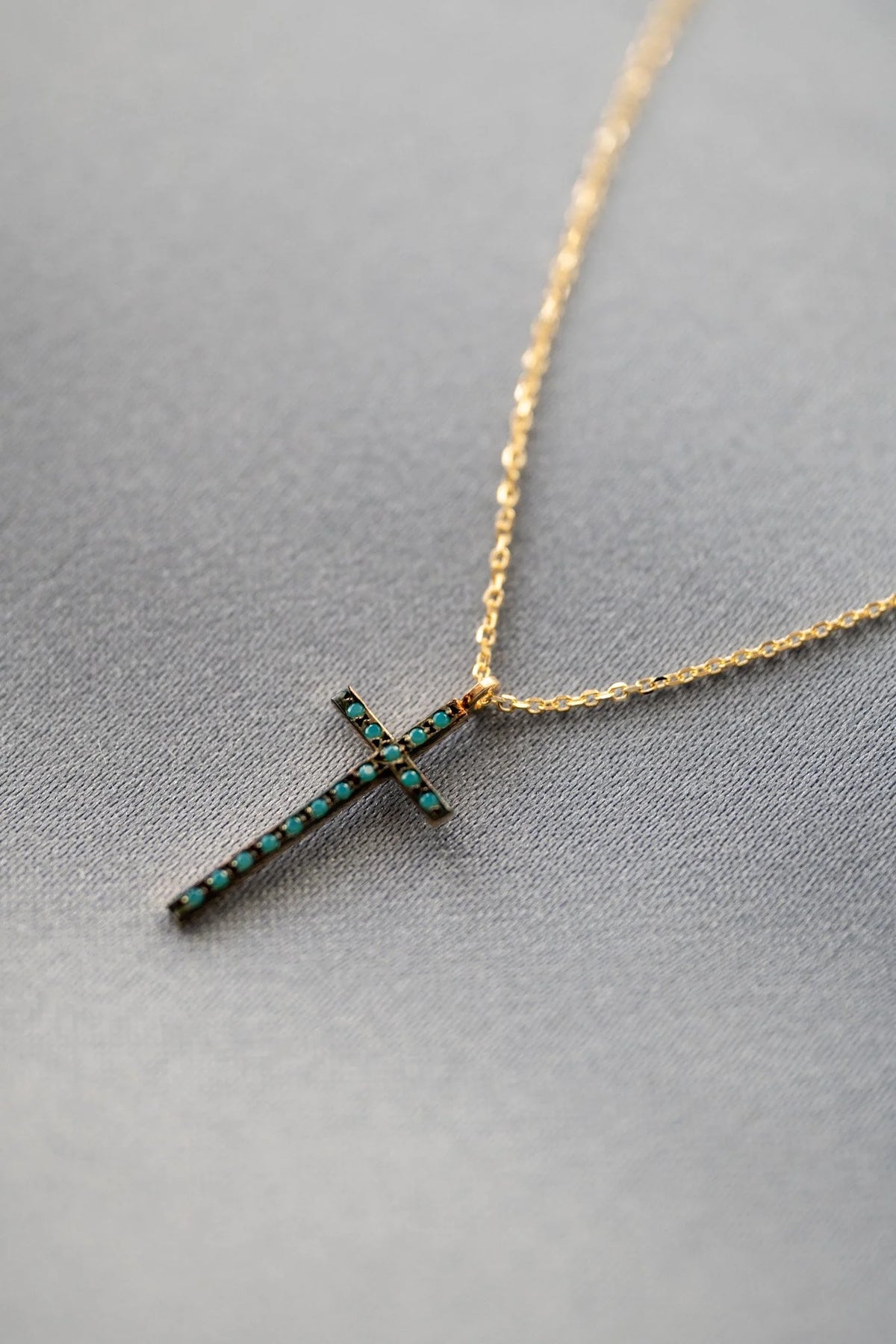 Skinny Turquoise Cross Necklace
