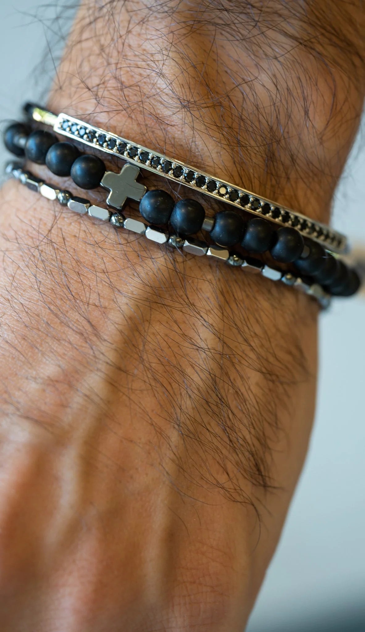 Hematite Cross Bracelet