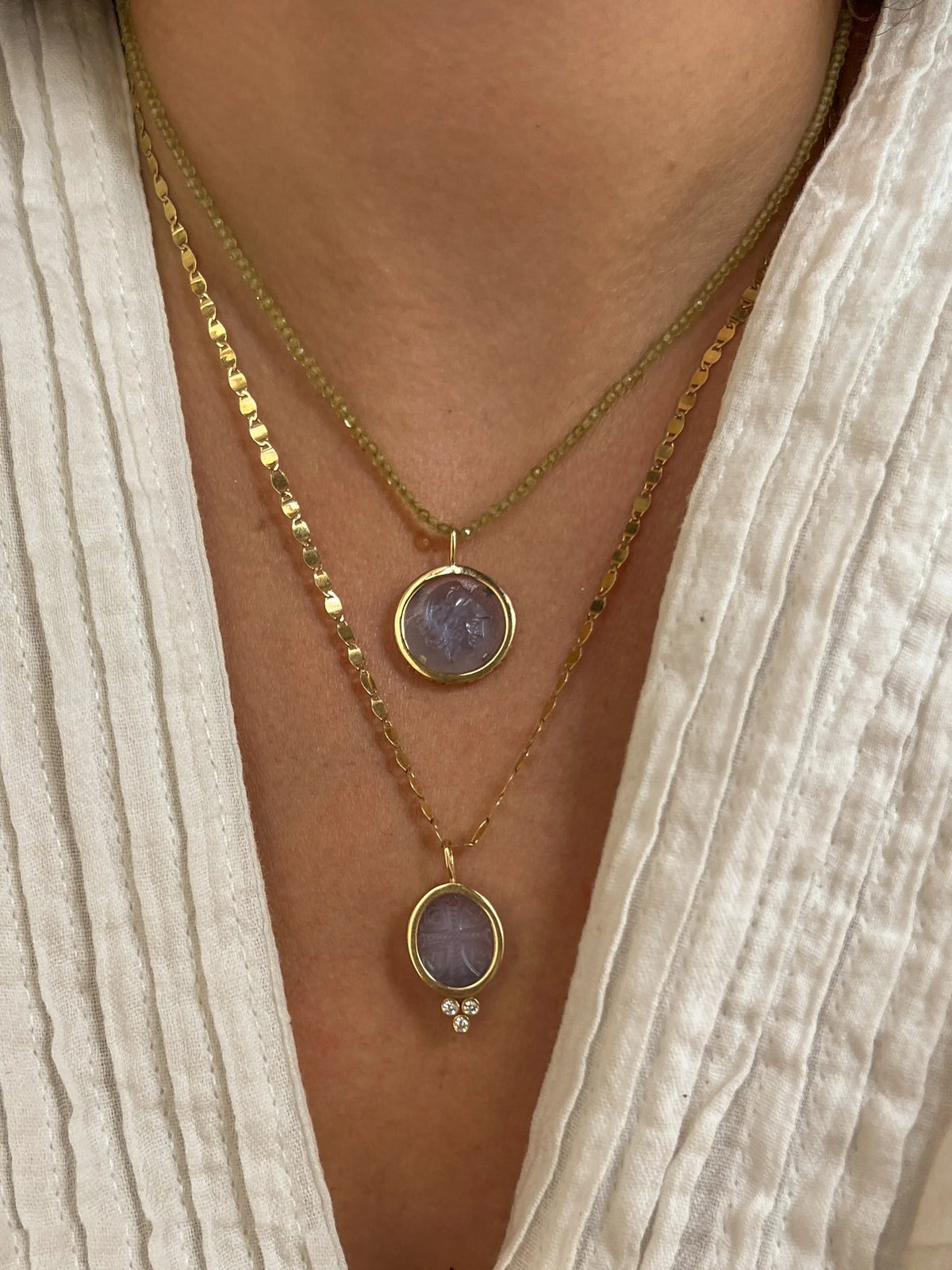 Meandros Athena Coin Charm - Blue Spinel