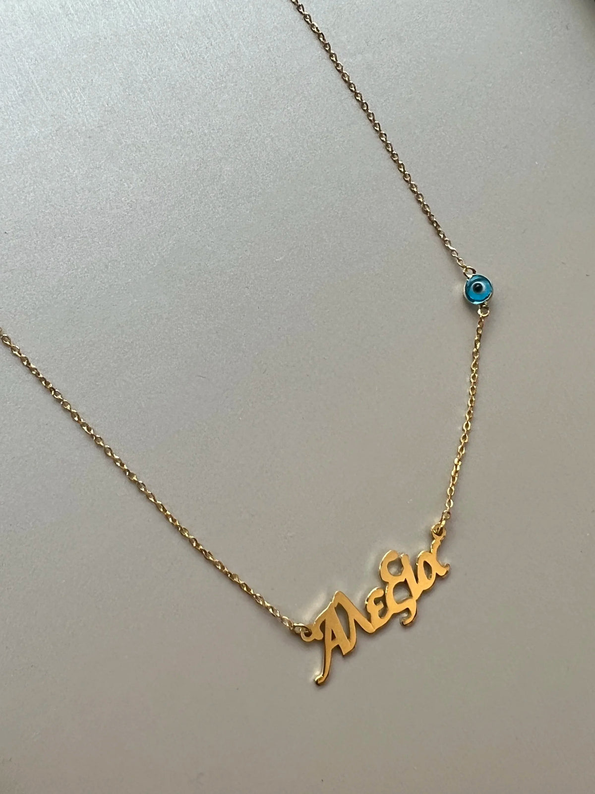 Evil Eye Nameplate Necklace - Greek