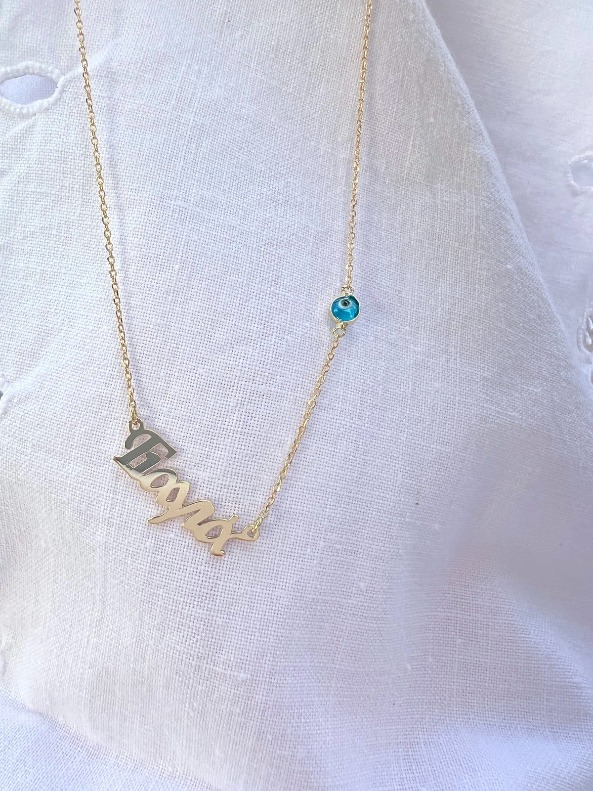 Evil Eye Nameplate Necklace - Greek