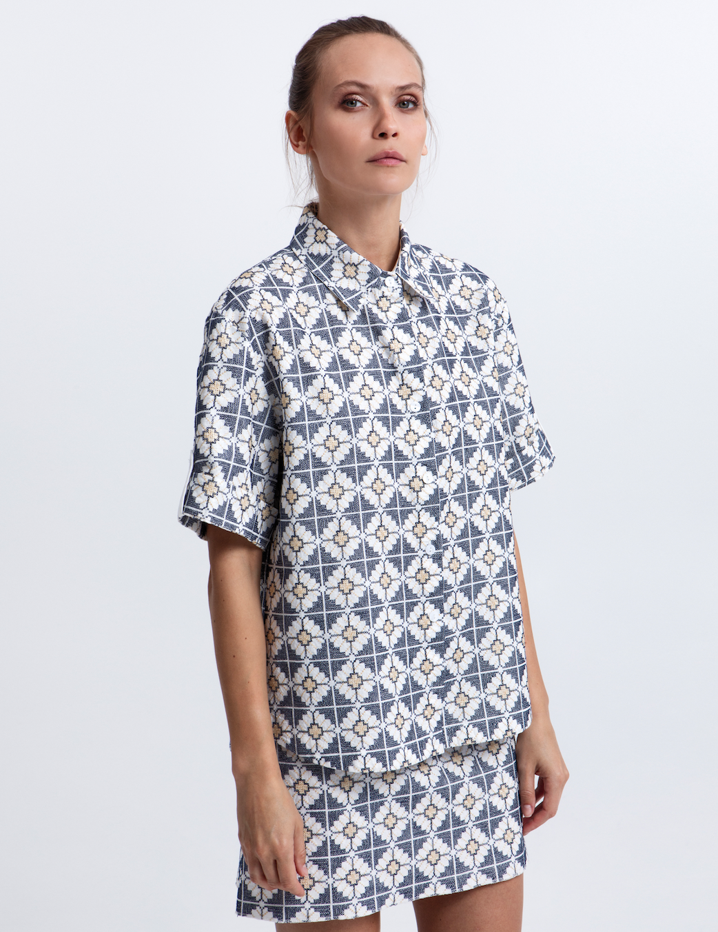 Embroidered Linen Button Up Top
