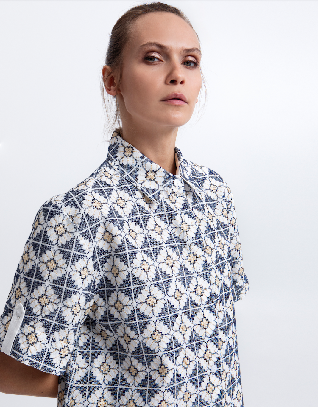 Embroidered Linen Button Up Top