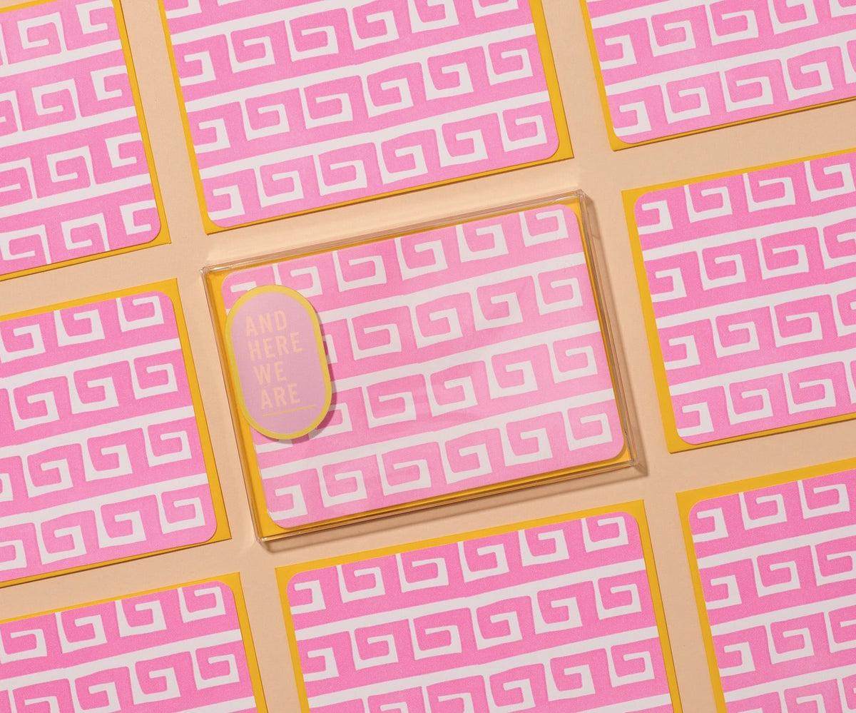 Greek Key Pink Meandros Notecards -  Set of 8