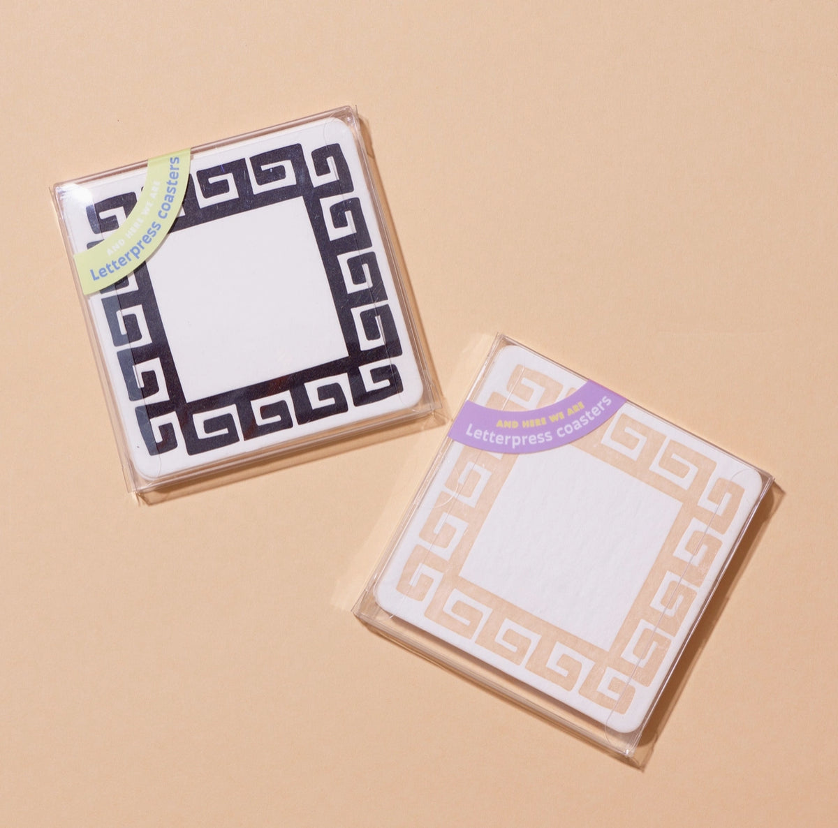 Meandros Greek Key Letterpress Coaster Set