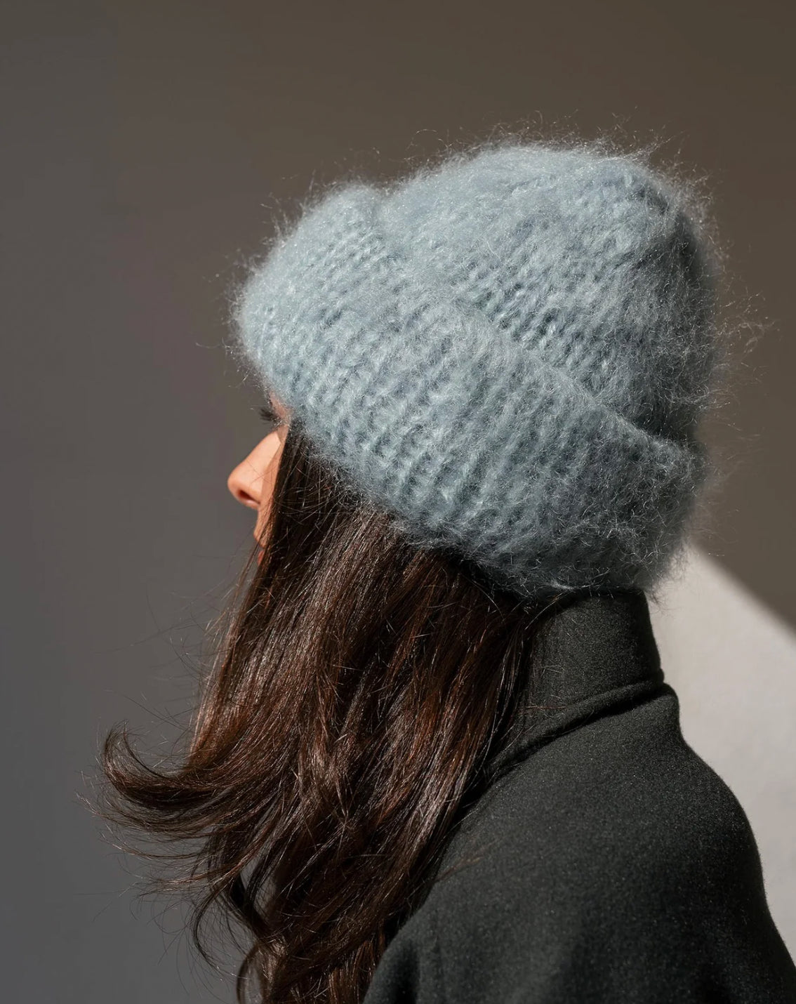 Brushed Mohair Beanie in Ozone