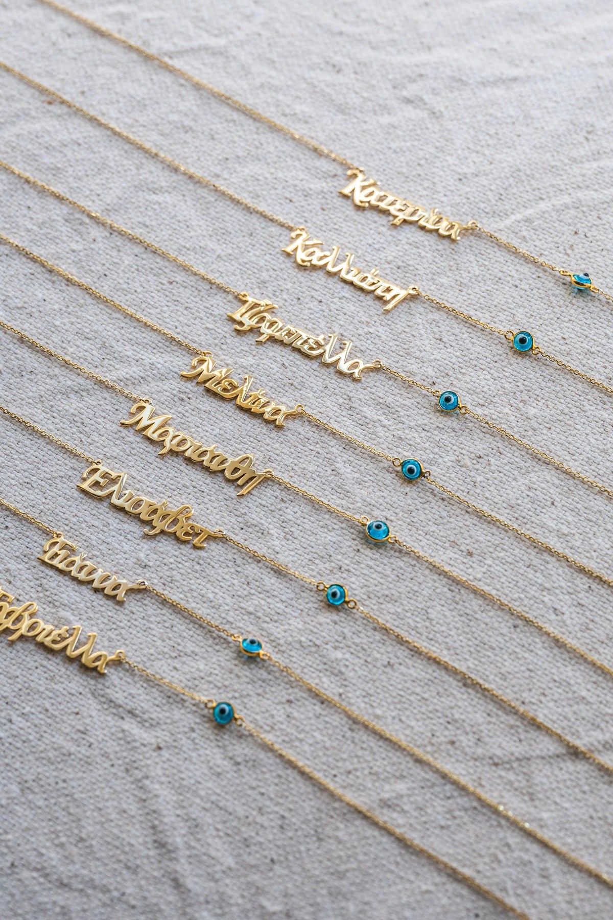 Evil Eye Nameplate Necklace - Greek