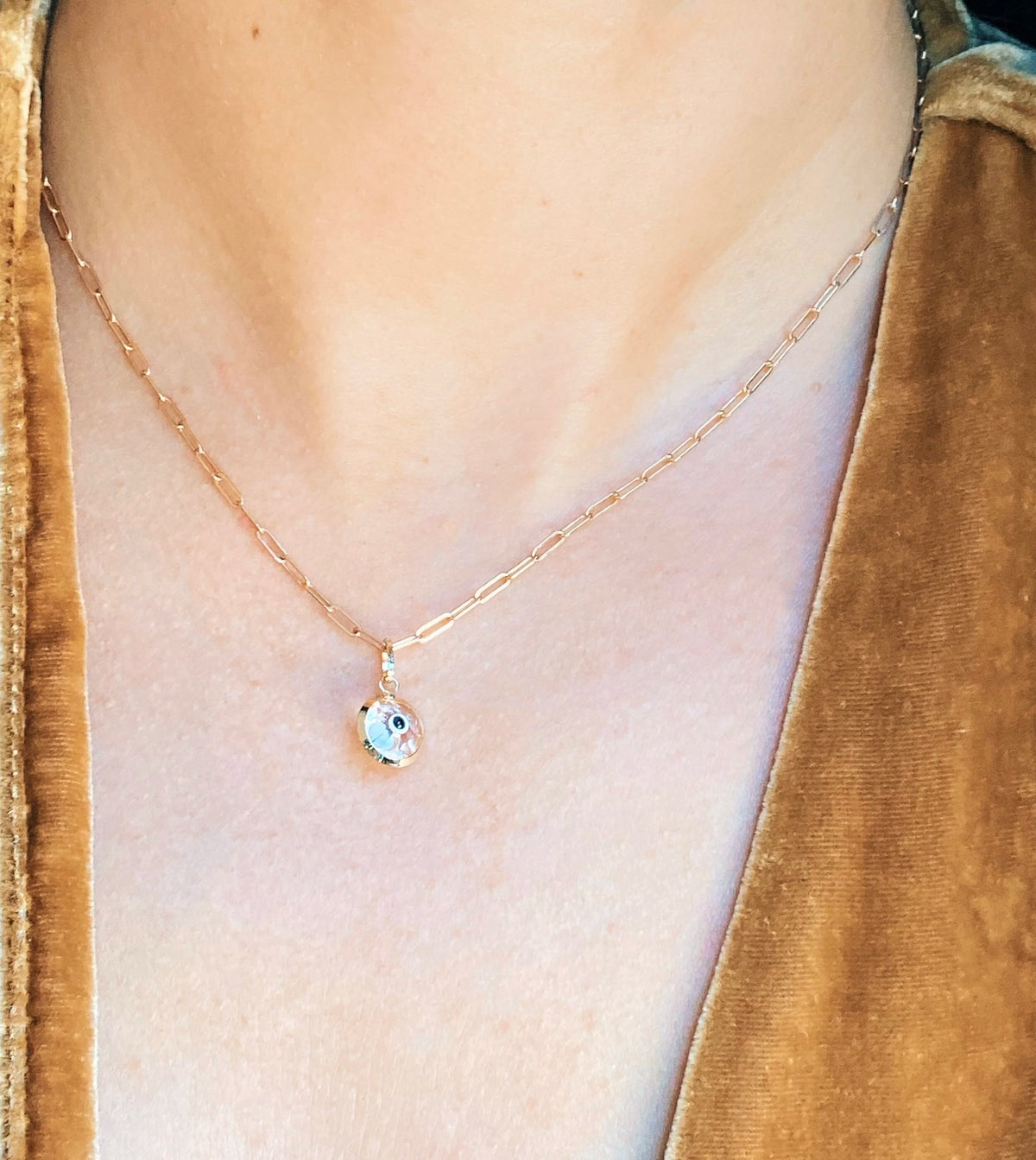 Flat Link Chain + Blue Bead