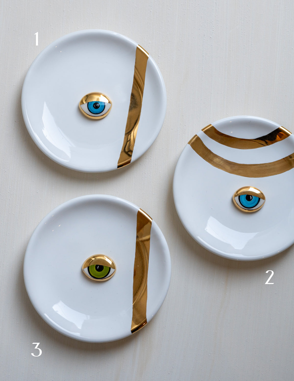 Small Ceramic Evil Eye Decorative Plate - White