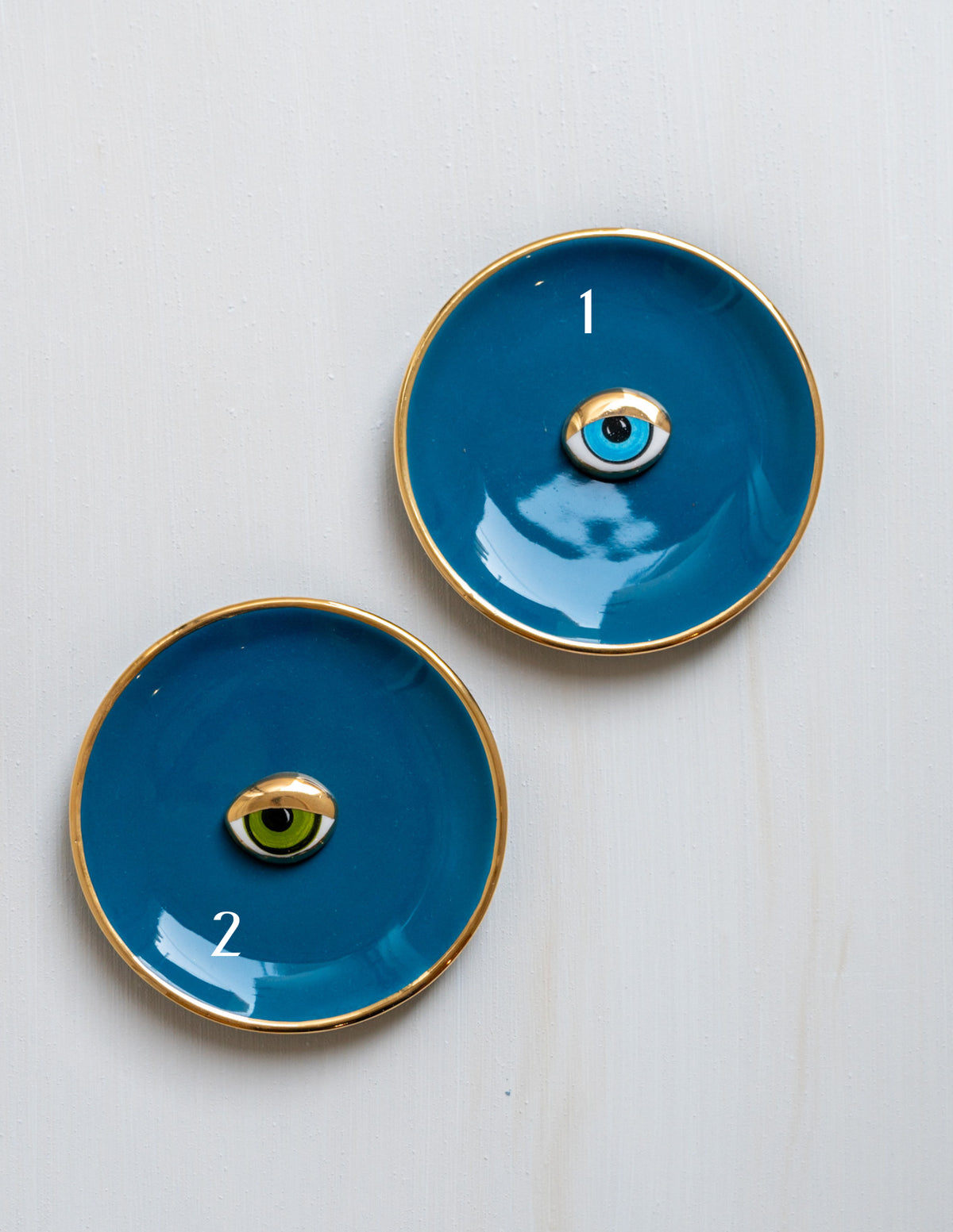 Small Ceramic Evil Eye Decorative Plate - Petrol